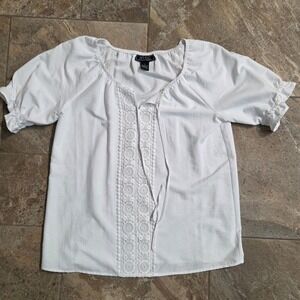 NYCC New York Clothing Co White Boho Lace Peasant Blouse Top Small